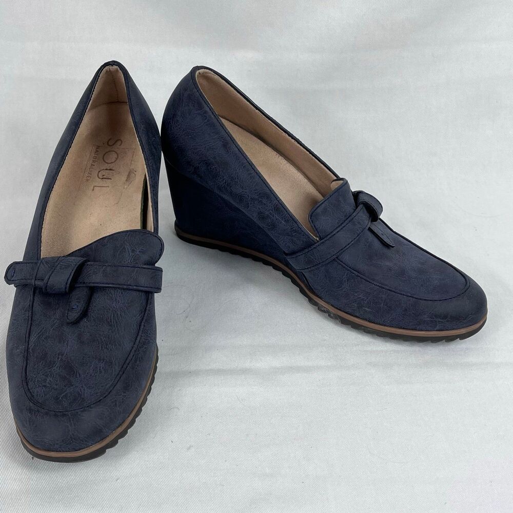 SOUL Comfort Wedge Loafer Heels Navy Blue Women’s 9.5M